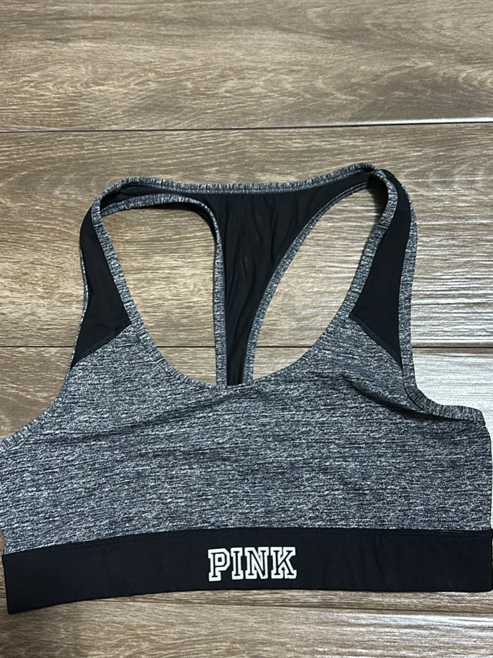 PINK Victoria's Secret Grey and Black Racerback Sports Bra